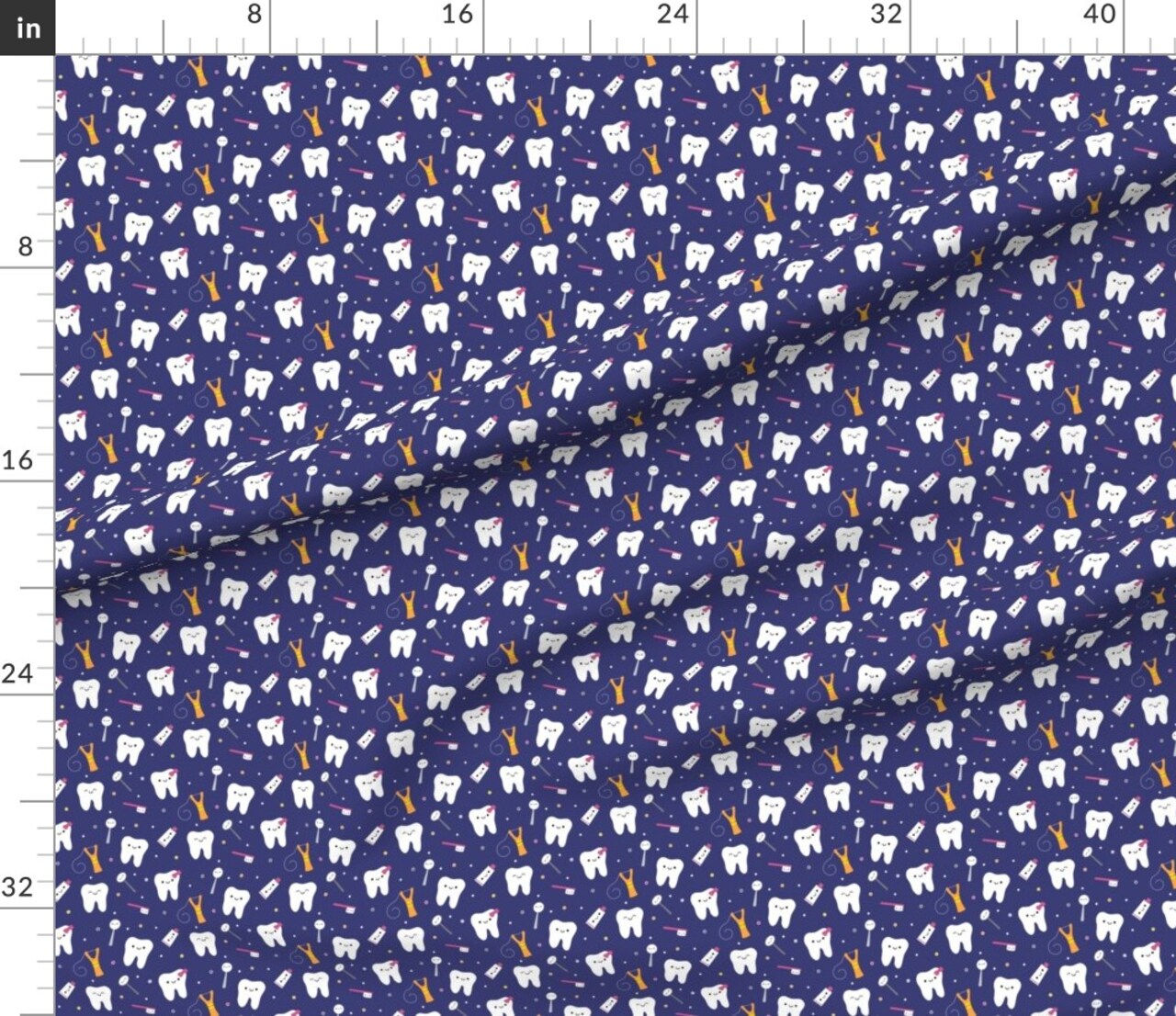 Happy Teeth Royal Blue Dental Dentistry Tooth Dentist Toothpaste Floss Custom Printed Fabric by Spoonflower Various Fabrics by the Yard or Fat Quarter